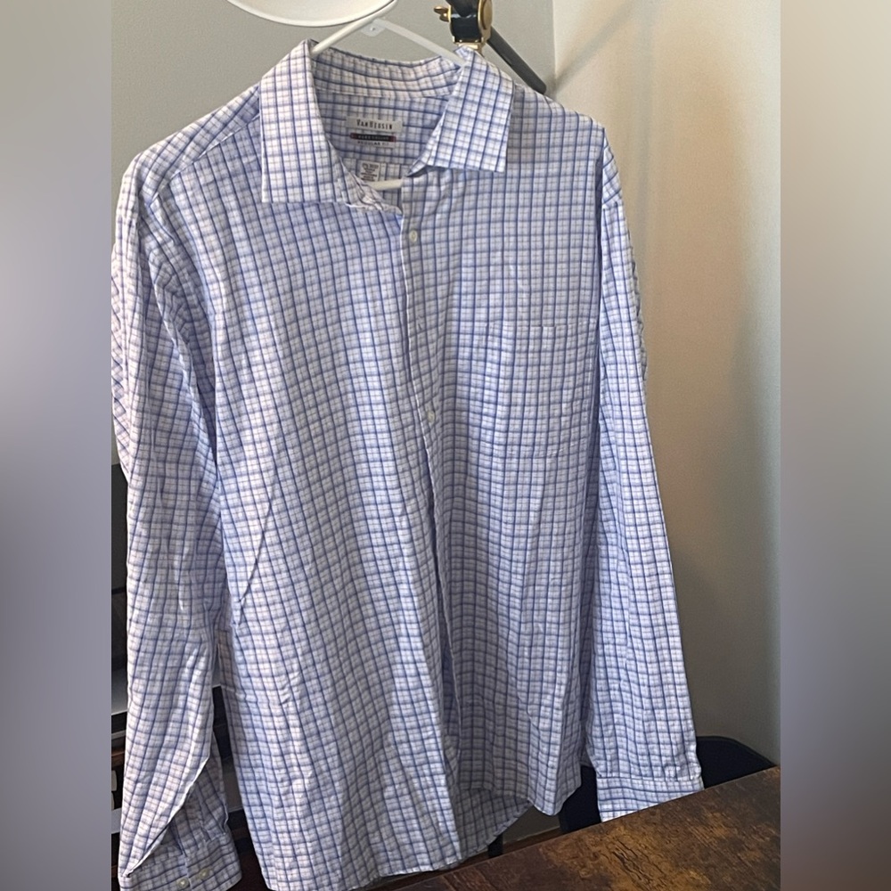 Van Heusen Classic Fit Blue Men's XL 17.5 Button Down Long Sleeve Dress Shirt